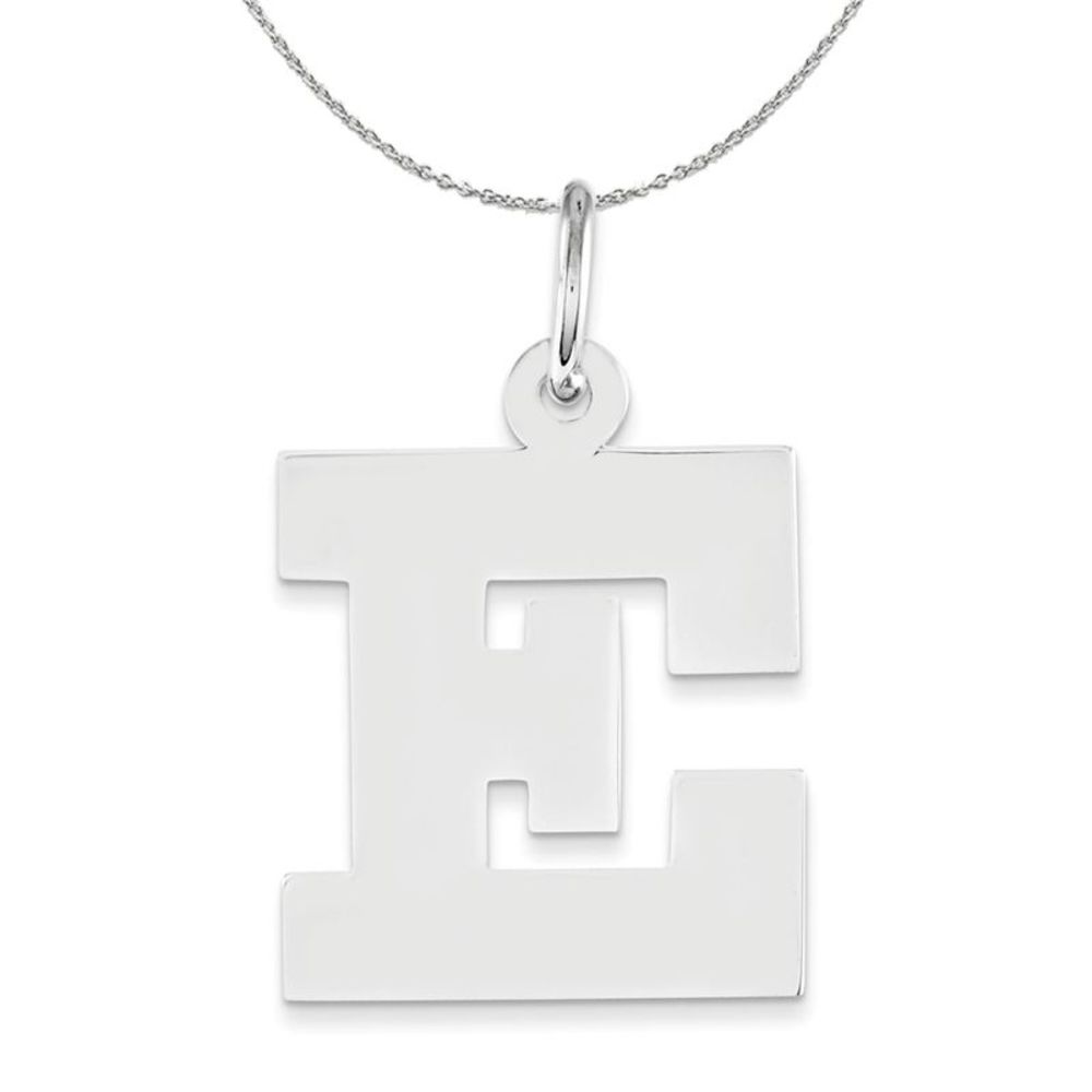 Silver Amanda Collection Medium Block Style Initial E Necklace - 16 In